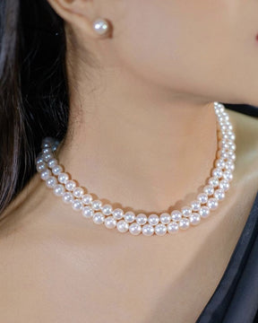 circular Double Pearl Necklace Choker