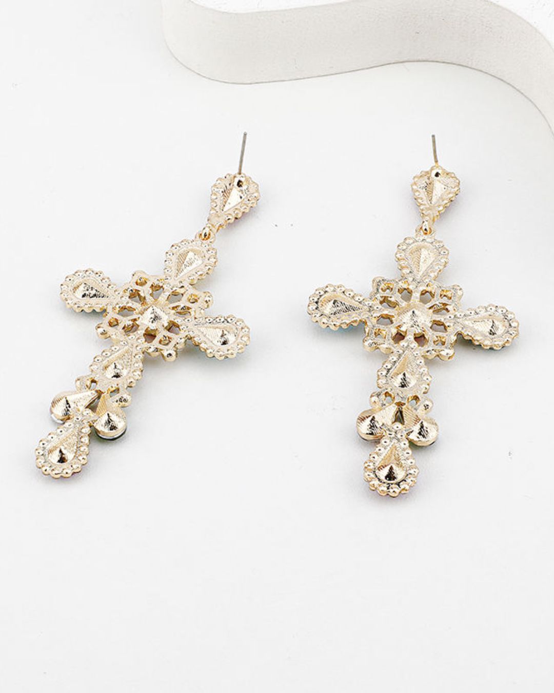 Multi Rhinestone Cross Statement Drop Earrings