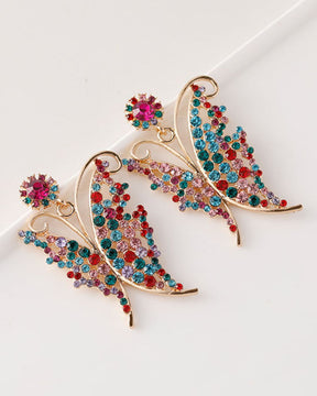 Multi Crystal Butterfly Drop Earrings