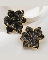 Black Petal Large Flower Stud Earrings