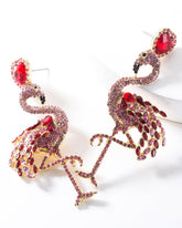 Pink Retro Flamingo Rhinestone Drop Earrings