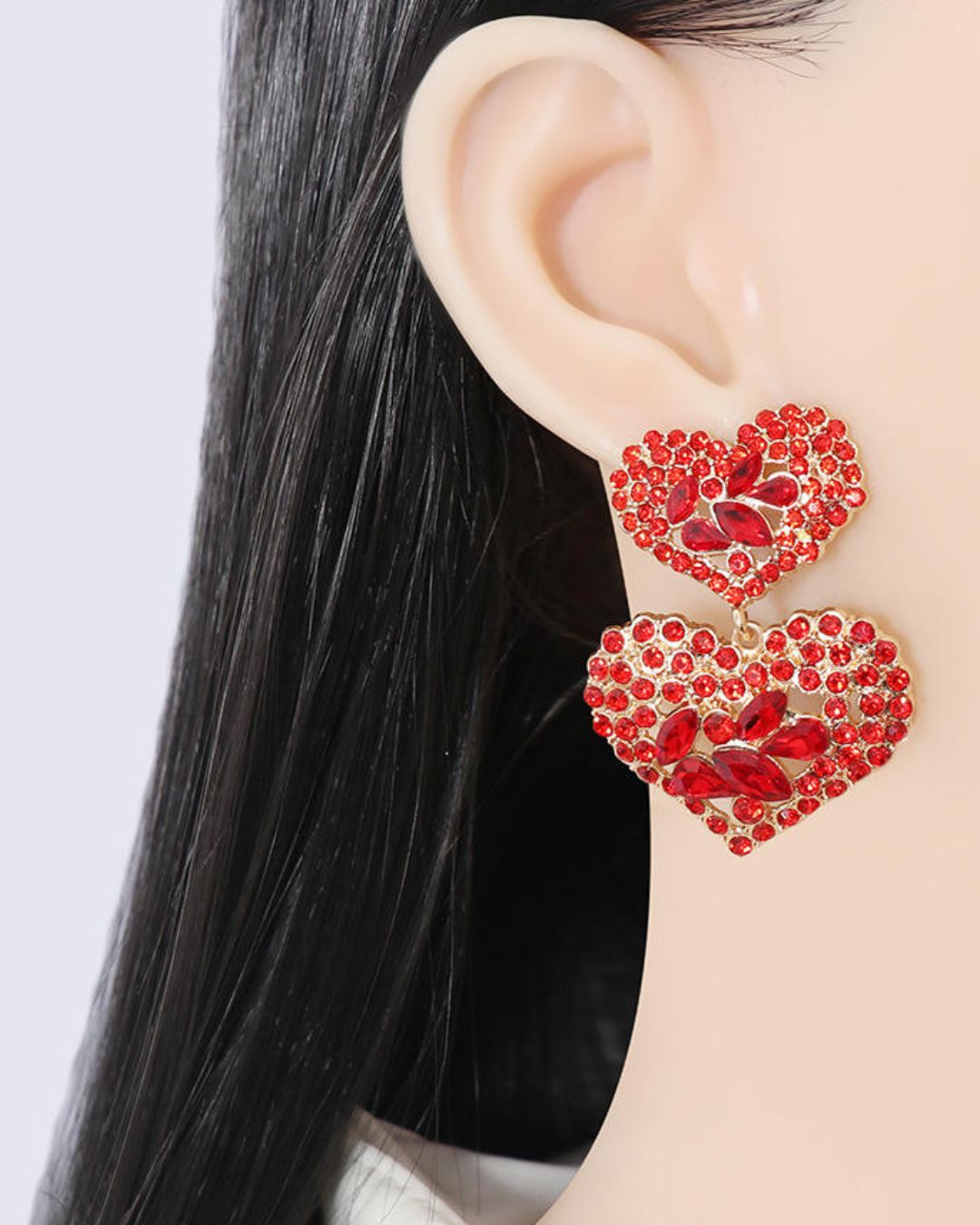 Red American Diamond Heart Drop Earrings