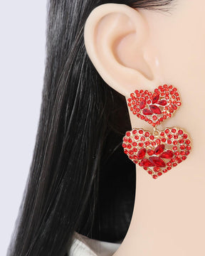 Red American Diamond Heart Drop Earrings