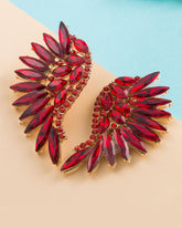 Red Statement Rhinestone Wings Stud Earrings