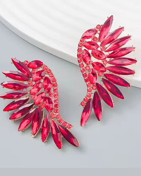 Red Statement Rhinestone Wings Stud Earrings