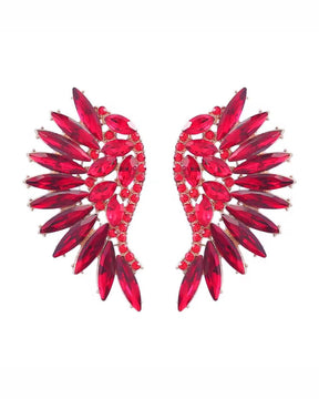 Red Statement Rhinestone Wings Stud Earrings