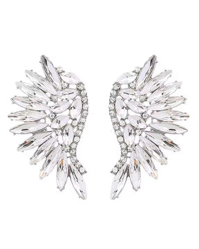 Silver Statement Rhinestone Wings Stud Earrings
