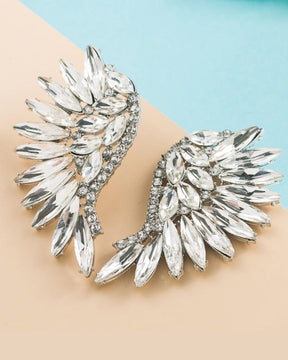 Silver Statement Rhinestone Wings Stud Earrings