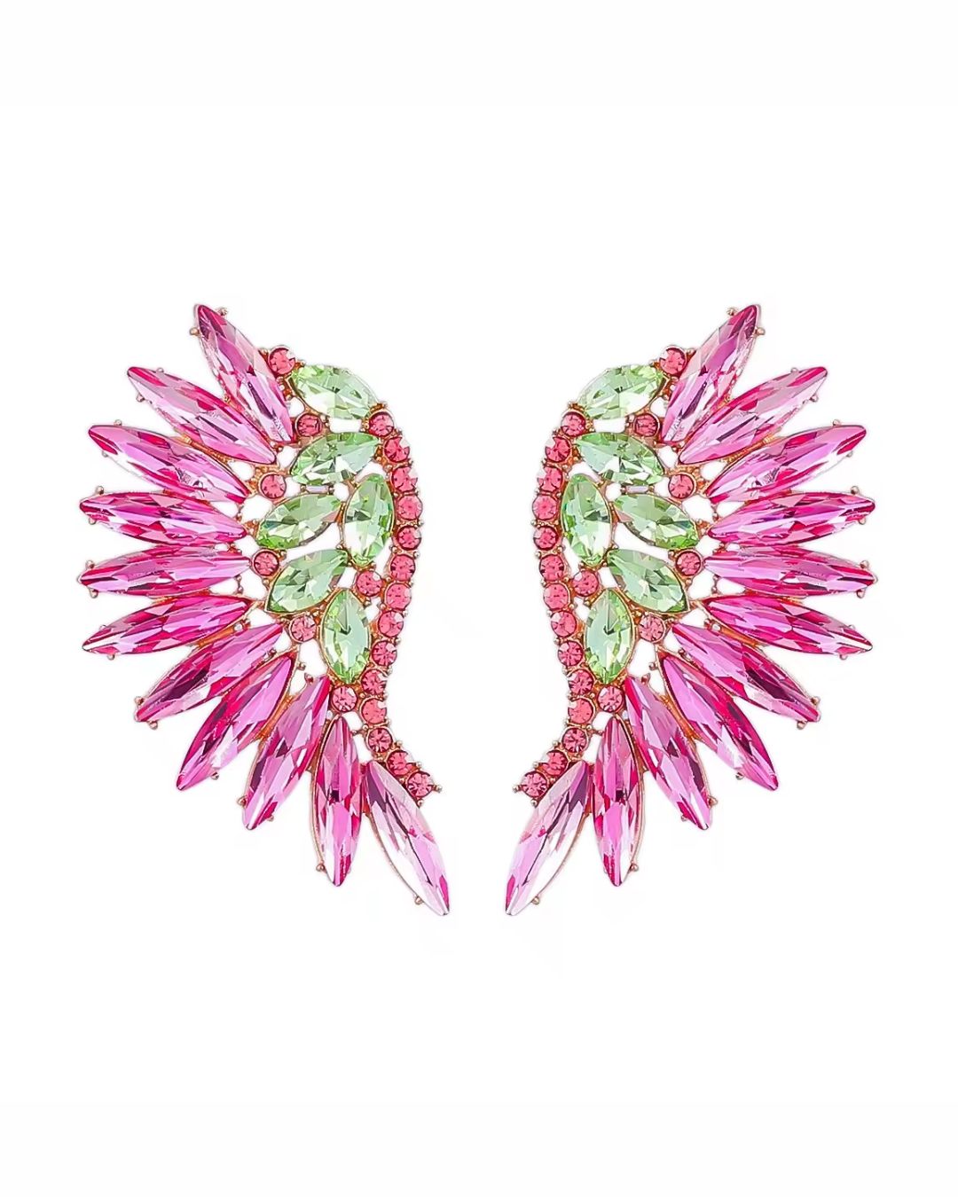 Pink Statement Rhinestone Wings Stud Earrings