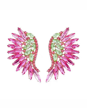 Pink Statement Rhinestone Wings Stud Earrings