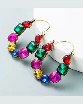 Multi Rhinestone Hoop Earrings