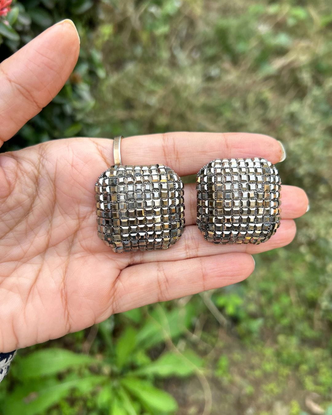 Bling Blogger Rhodium Square Earrings - Small