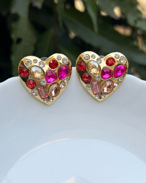 Crystal Ruby Heart Stud Earrings