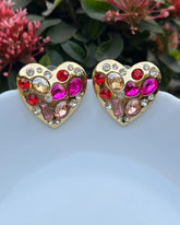 Crystal Ruby Heart Stud Earrings
