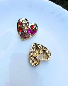 Crystal Ruby Heart Stud Earrings