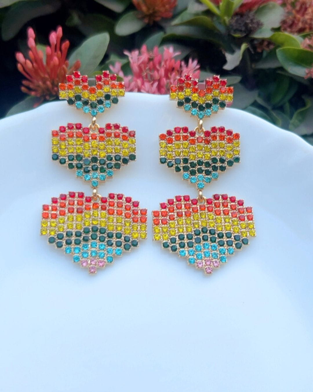 Rainbow Heart Love Drop Earrings