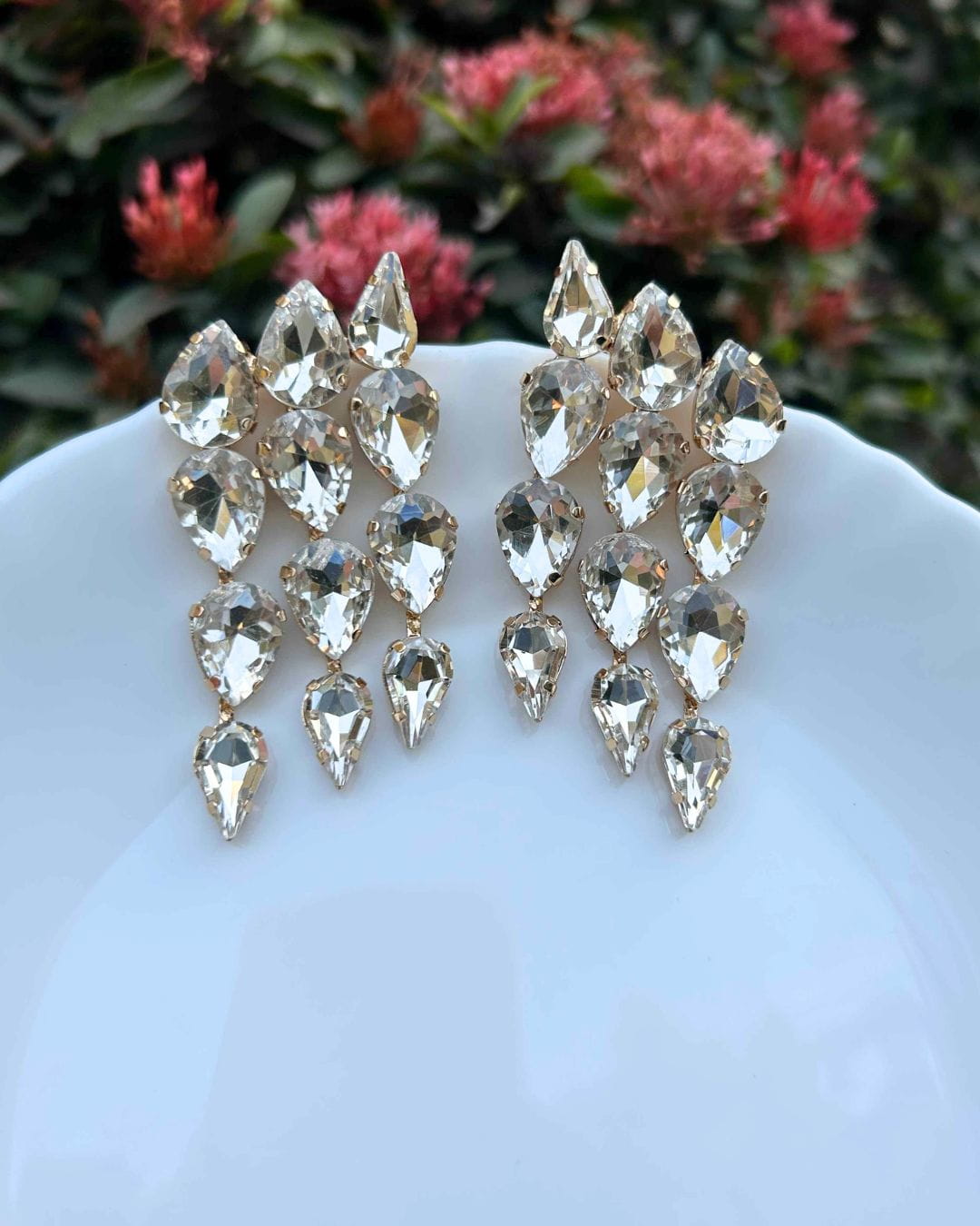 Silver Crystal Dew Drop Earrings