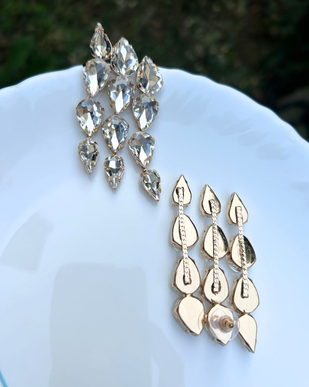Silver Crystal Dew Drop Earrings