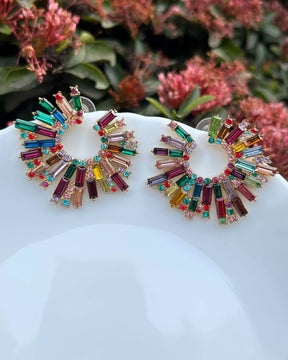 Rhinestone Half Moon Multicolor Earrings
