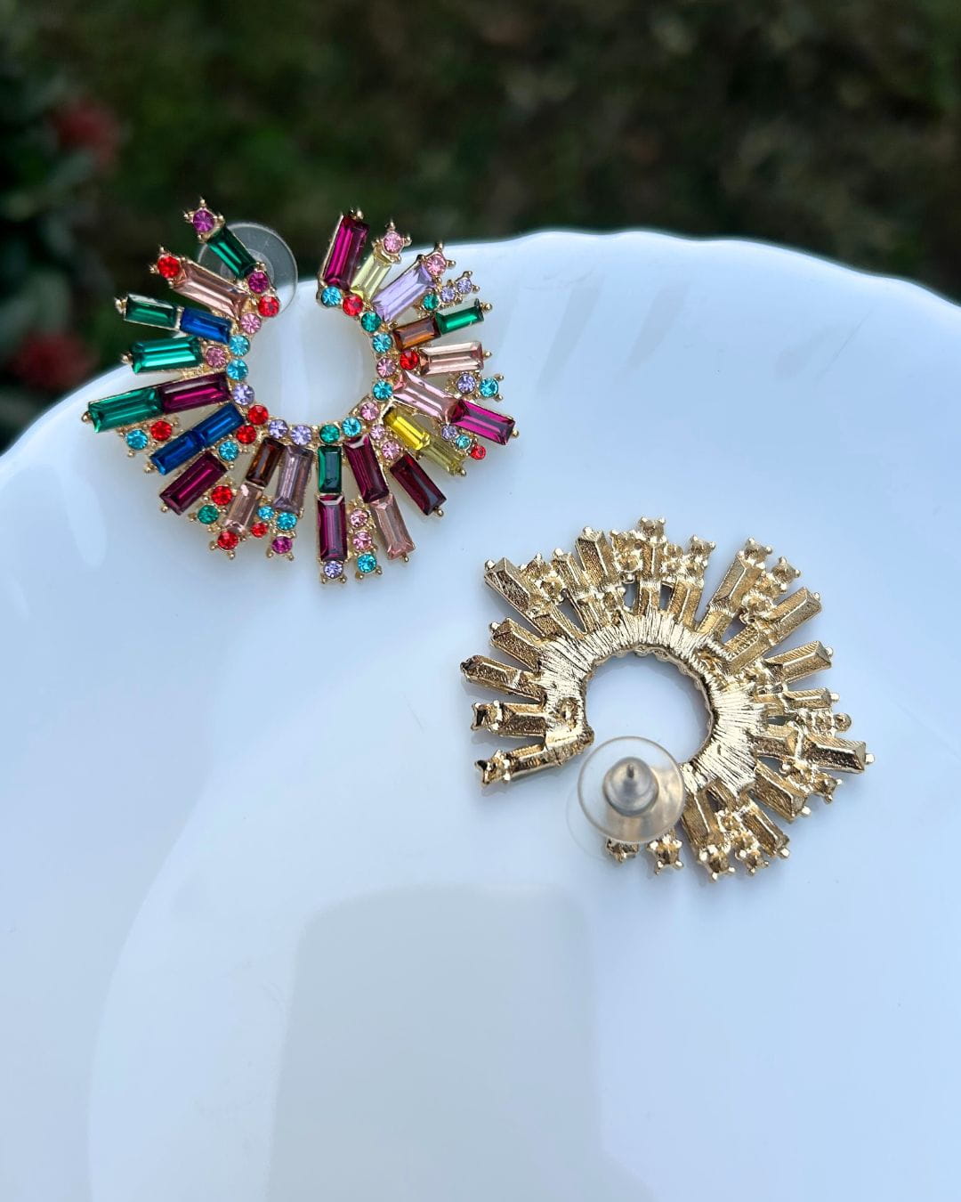 Rhinestone Half Moon Multicolor Earrings