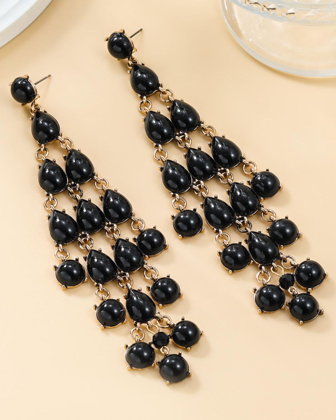 Black Transparent Resin Tear Drop Earrings