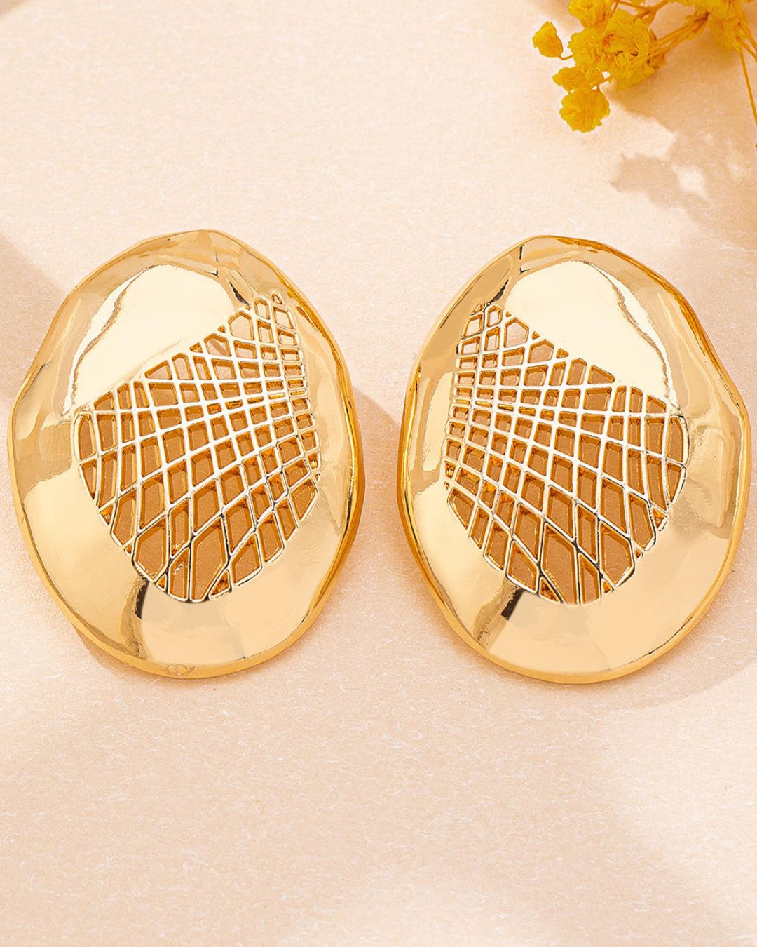 Golden Oval Cross Border Drop Earrings