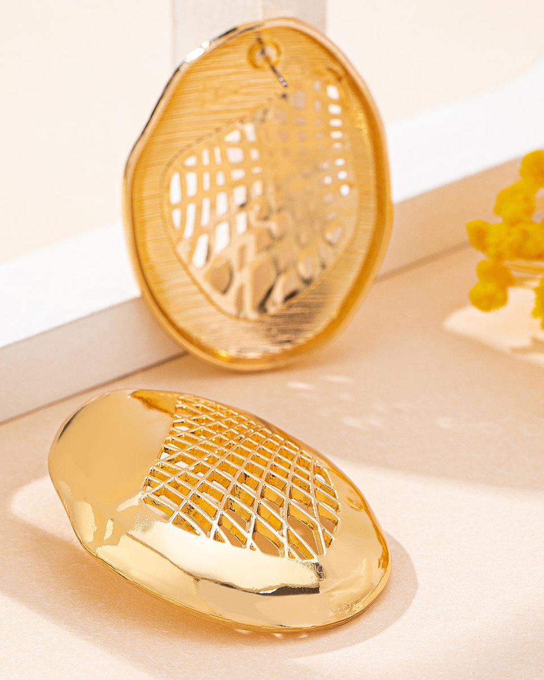 Golden Oval Cross Border Drop Earrings