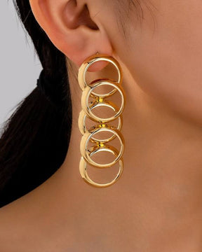 Golden Geometric Circle Drop Earrings