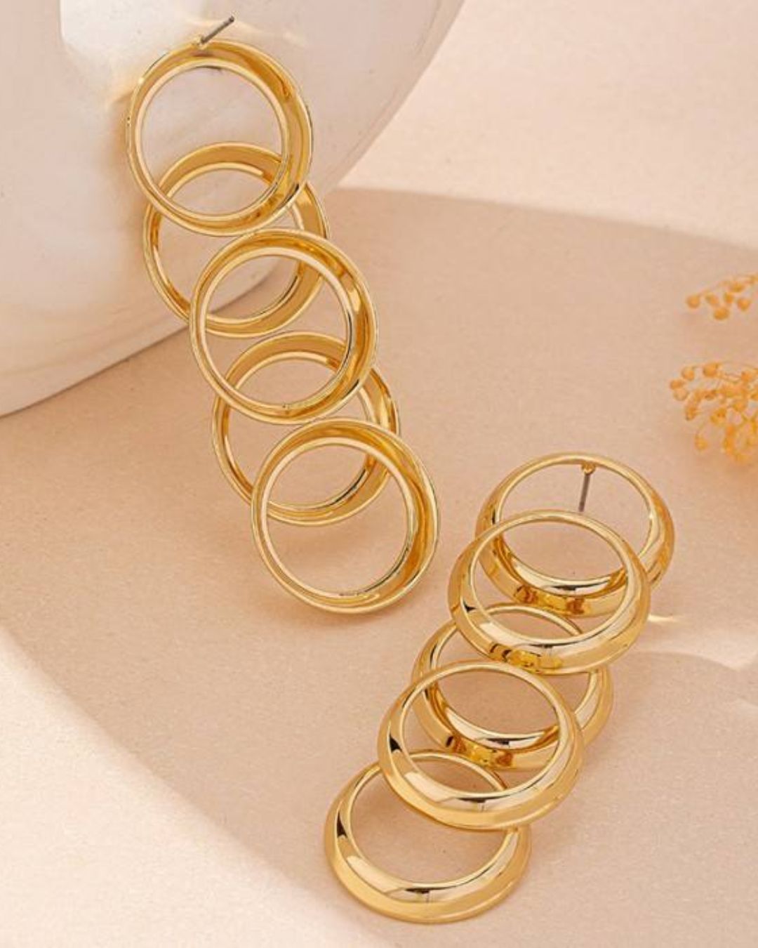 Golden Geometric Circle Drop Earrings