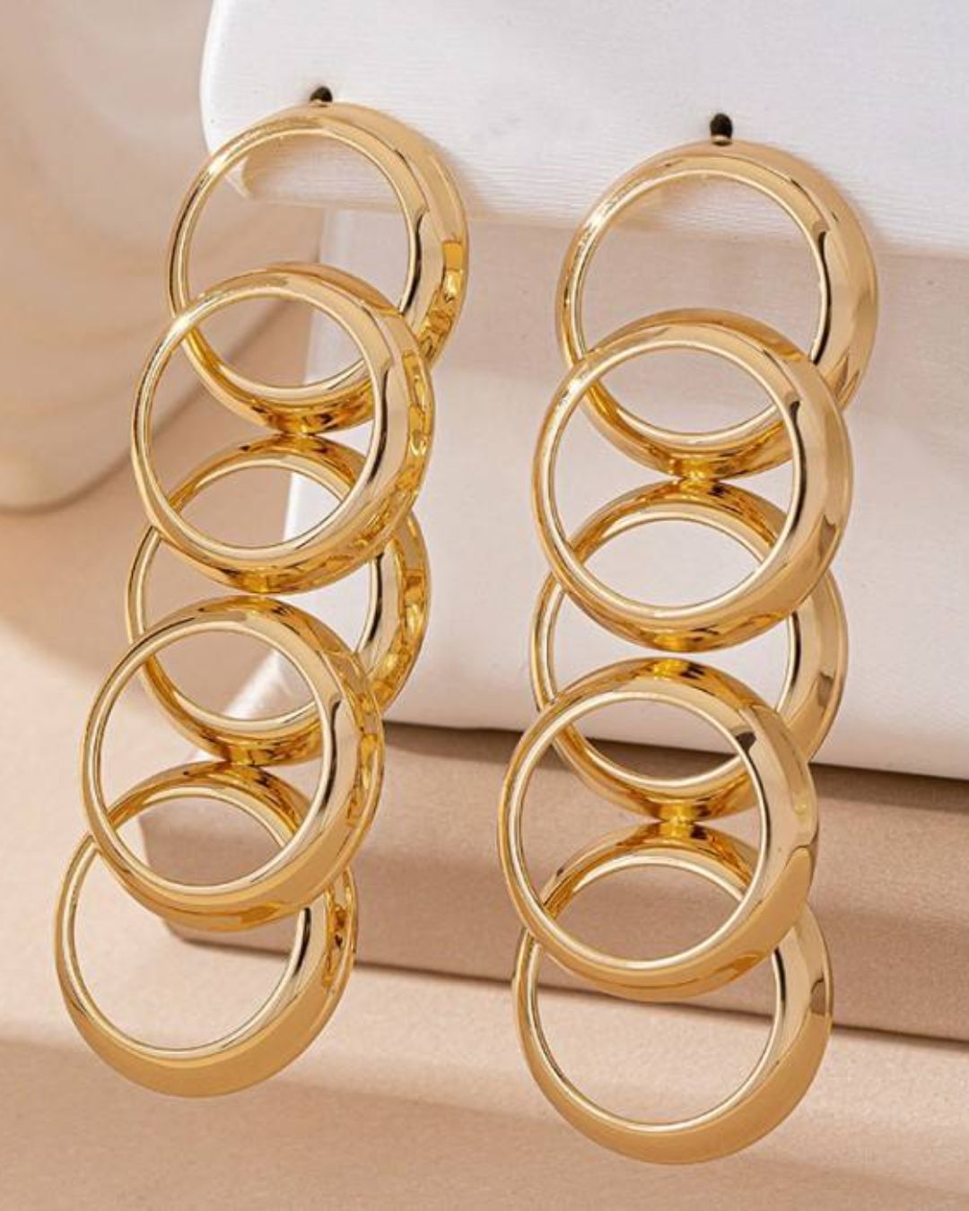 Golden Geometric Circle Drop Earrings