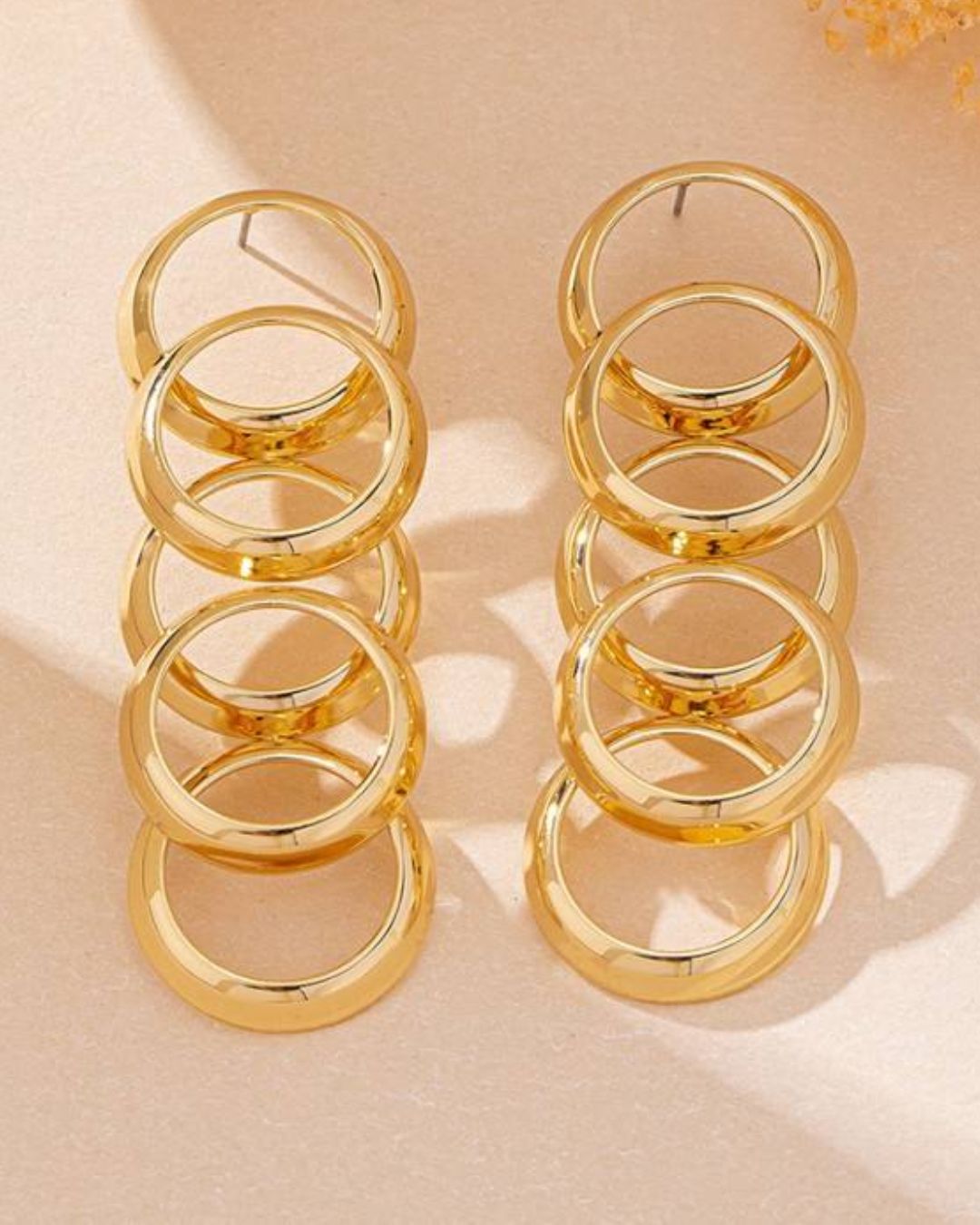 Golden Geometric Circle Drop Earrings