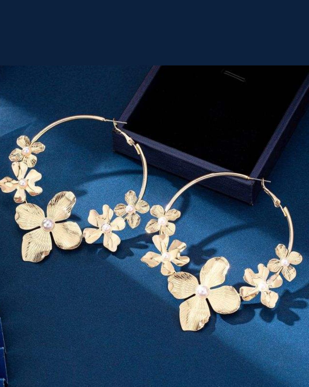 Golden Flower Pearl Hoop Earrings