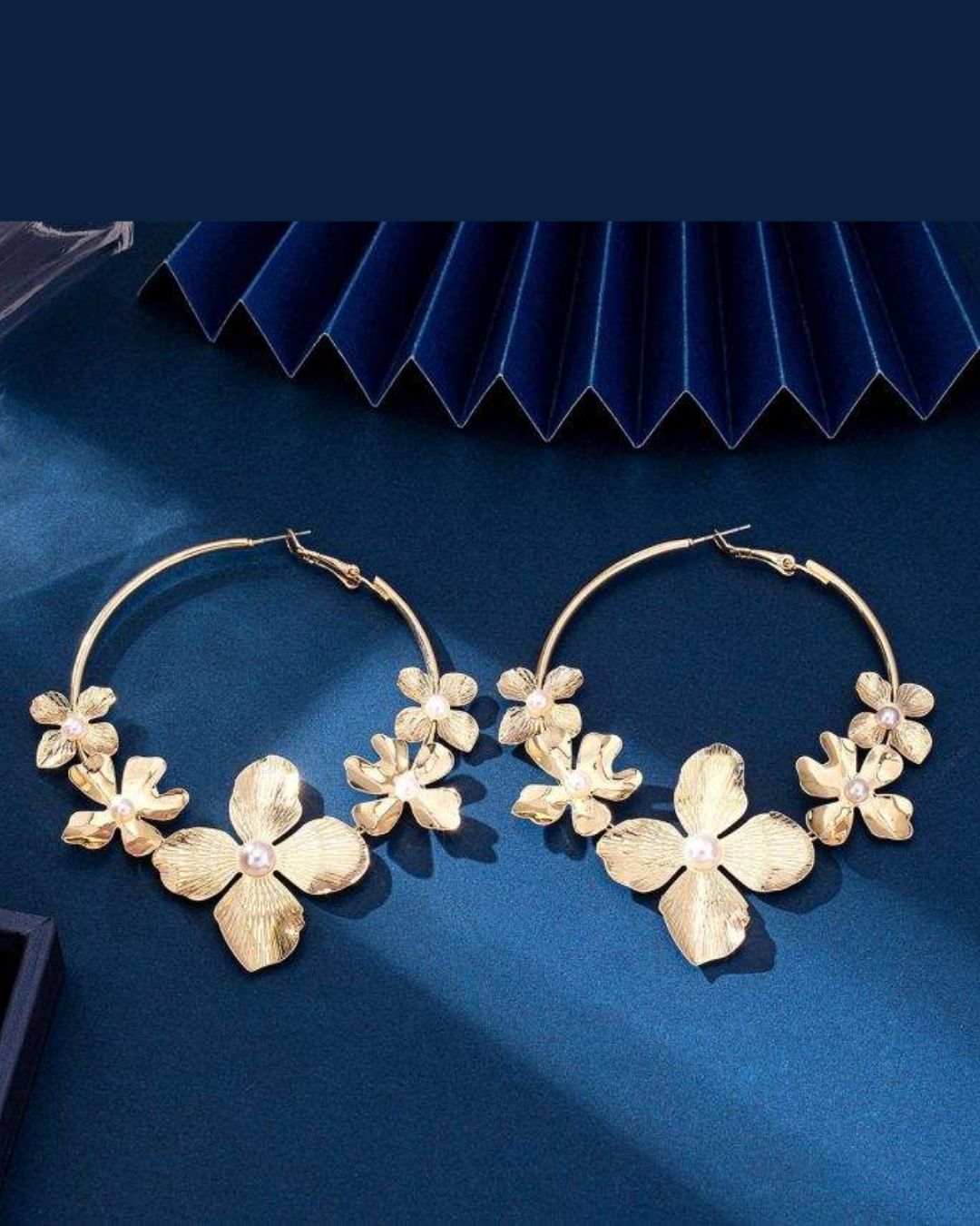 Golden Flower Pearl Hoop Earrings
