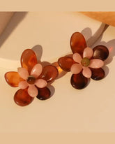 Brown Acrylic Layer Flower Stud Earrings