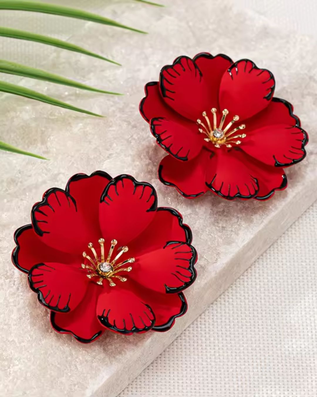 Red Floral Vintage Stud Earrings
