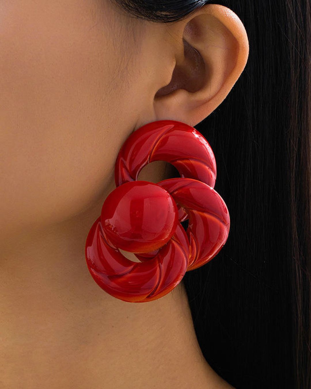 Red Twist Knot Retro Stud Earrings
