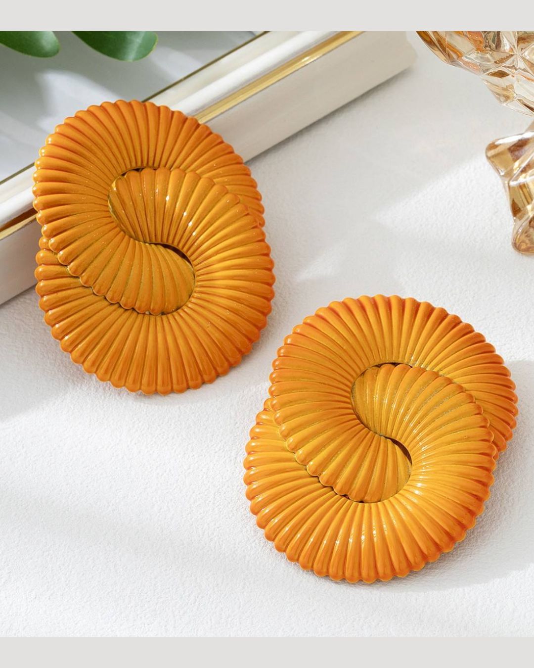 Orange Twisted Ripple Drop Earrings