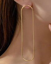 Golden Hollow Oval Long  Drop Earrings