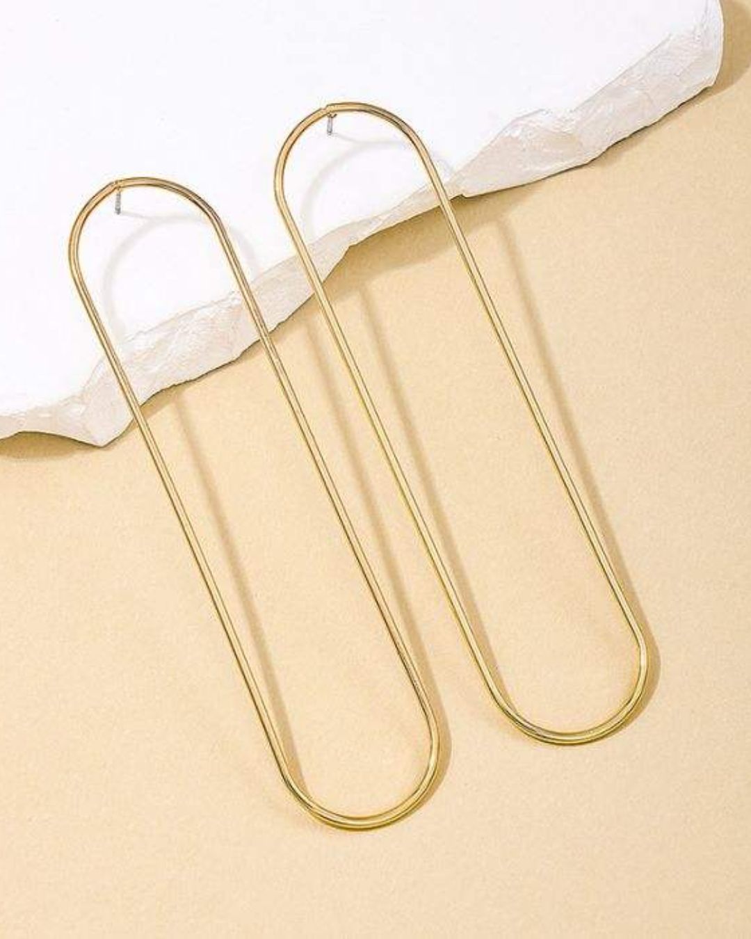 Golden Hollow Oval Long  Drop Earrings