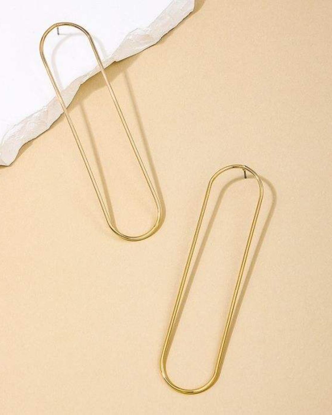 Golden Hollow Oval Long  Drop Earrings