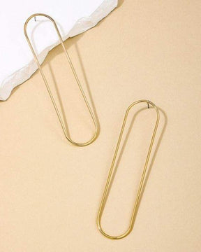 Golden Hollow Oval Long  Drop Earrings