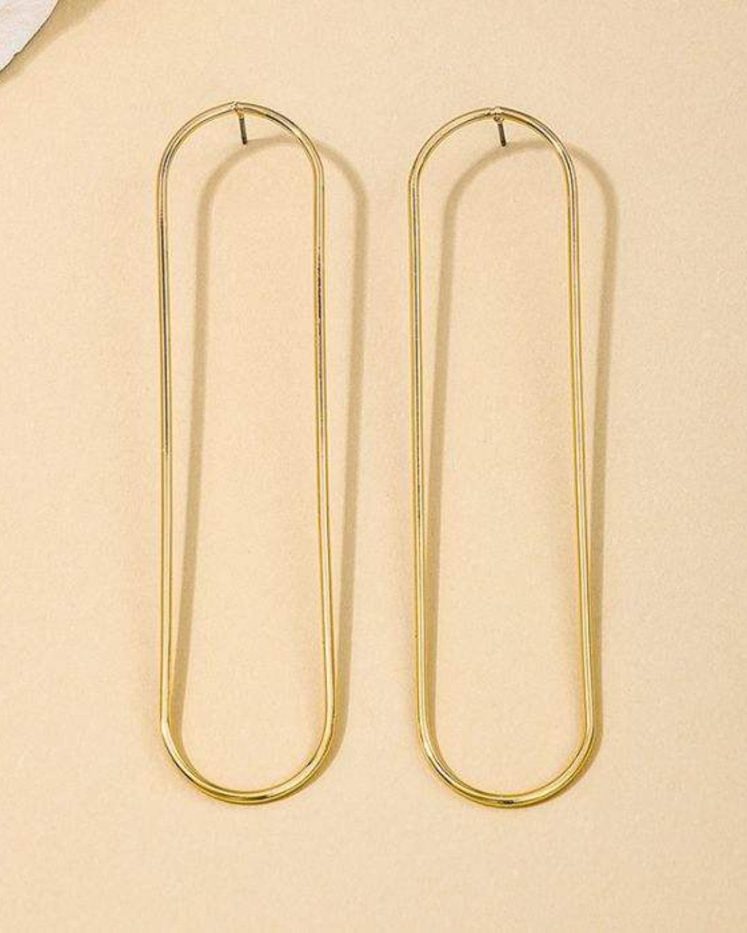 Golden Hollow Oval Long  Drop Earrings