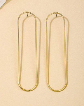 Golden Hollow Oval Long  Drop Earrings
