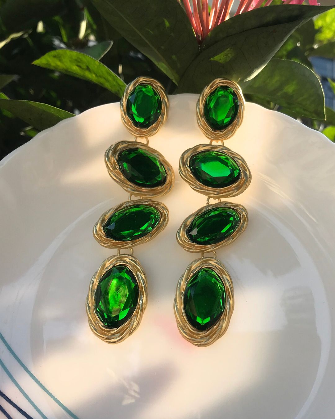 Maya Green Layered Drop Earrings