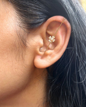 Golden Pearl Flower Ear Cuff