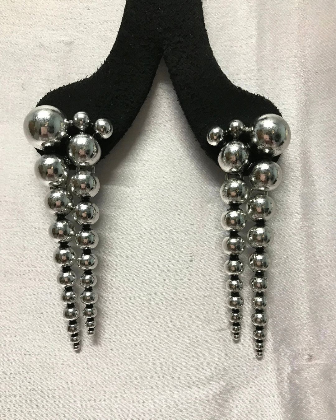 Silver Ball Bead Layered Drop Earrings