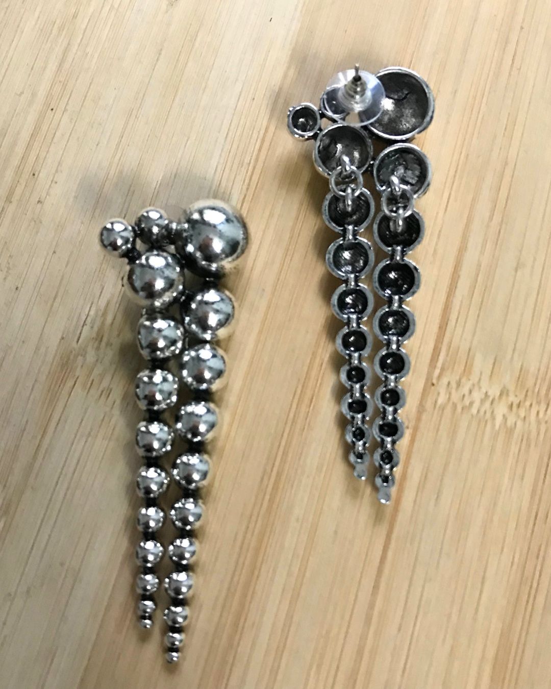 Silver Ball Bead Layered Drop Earrings