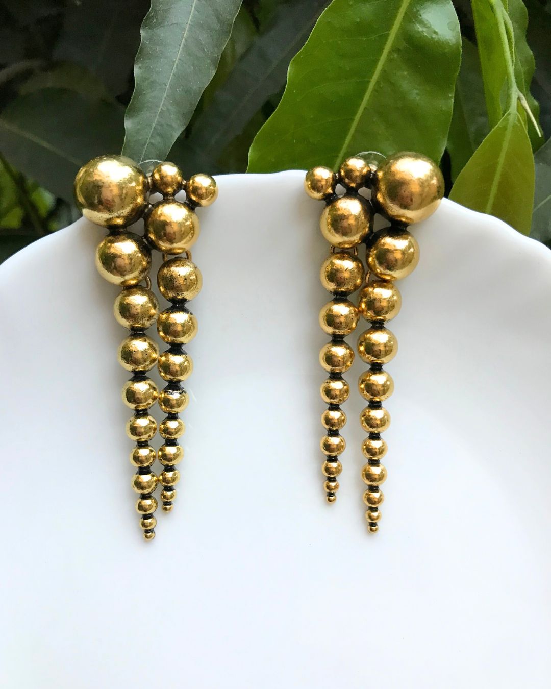 Golden Ball Bead Layered Drop Earrings