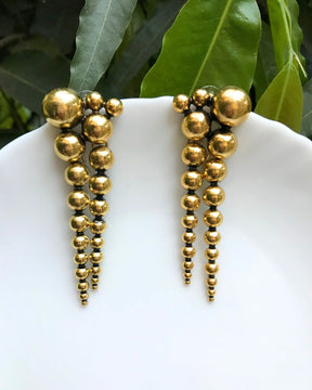 Golden Ball Bead Layered Drop Earrings