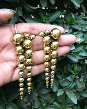 Golden Ball Bead Layered Drop Earrings
